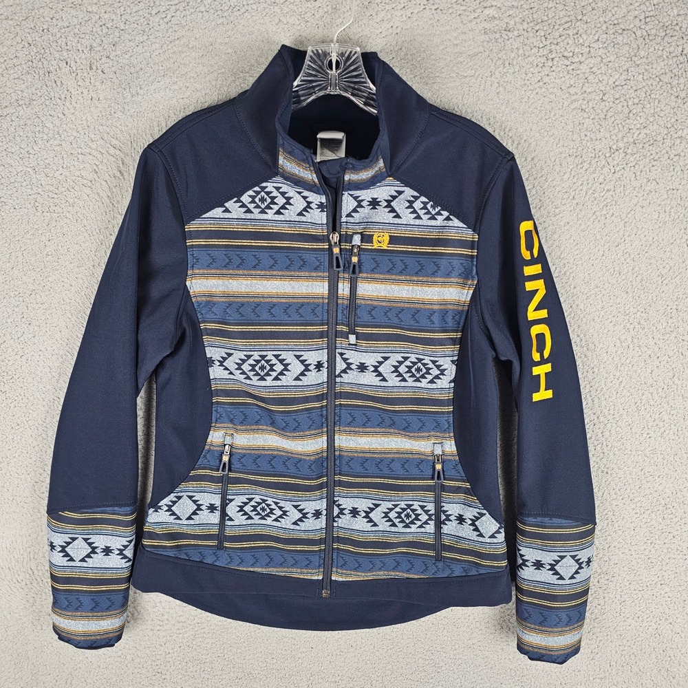 Cinch Jacket Womens M Navy Southwestern Print MAJ9838001 Softshell Full Zip Logo